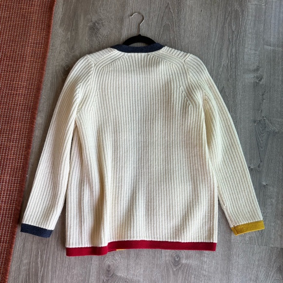 Alex Mill Cream Cardigan with Navy, Mustard & Red Trim - NWOT - Picture 6 of 8